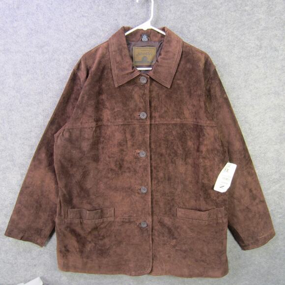 St. John's Bay Jacket Womens 1X Dark Brown Faux Suede Button Front Plus Lined - Picture 1 of 7